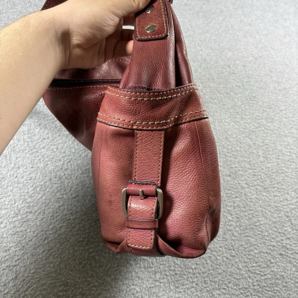 VTG Fossil Red Pebbled Leather Hobo Shoulder Bag Y2K Slouchy Purse Side Pockets